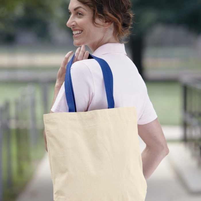 Natural Tote with Contrast-Color Handles Thumbnail