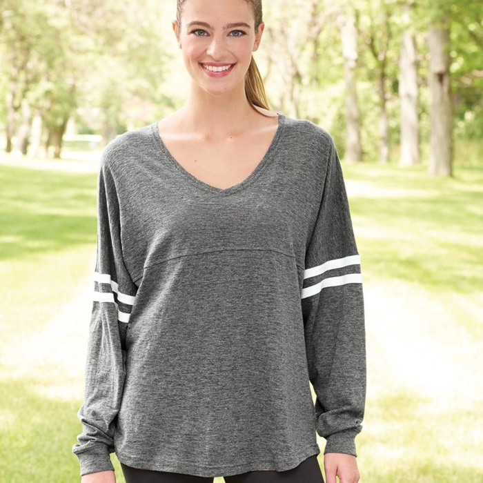 Women’s Slub Jersey Varsitee V-Neck Long Sleeve T-Shirt Thumbnail