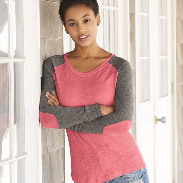 Women’s Preppy Patch Slub Long Sleeve T-Shirt Thumbnail