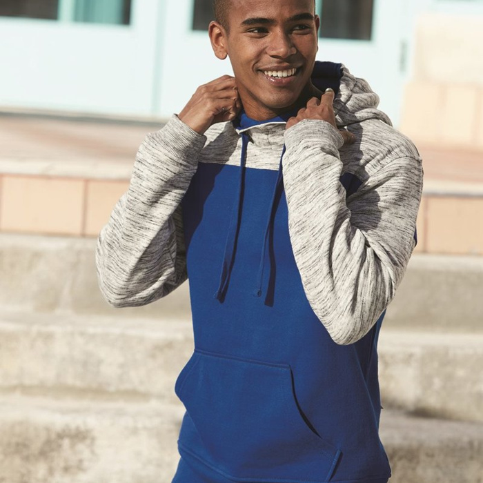 Men's Mélange Fleece Colorblocked Hooded Sweatshirt Thumbnail