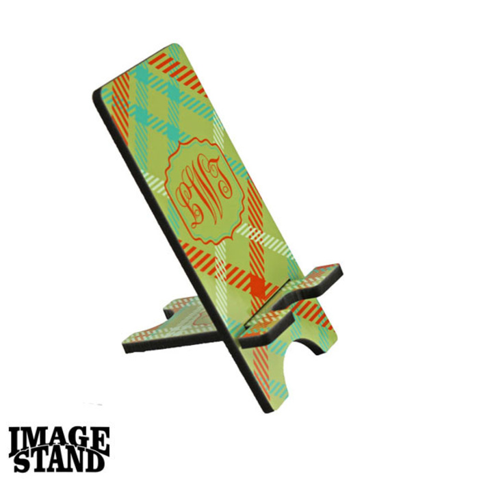 ImageStand Phone Stand for Small Smartphones, Flat top, White Gloss Hard Board with Black Back. Thumbnail