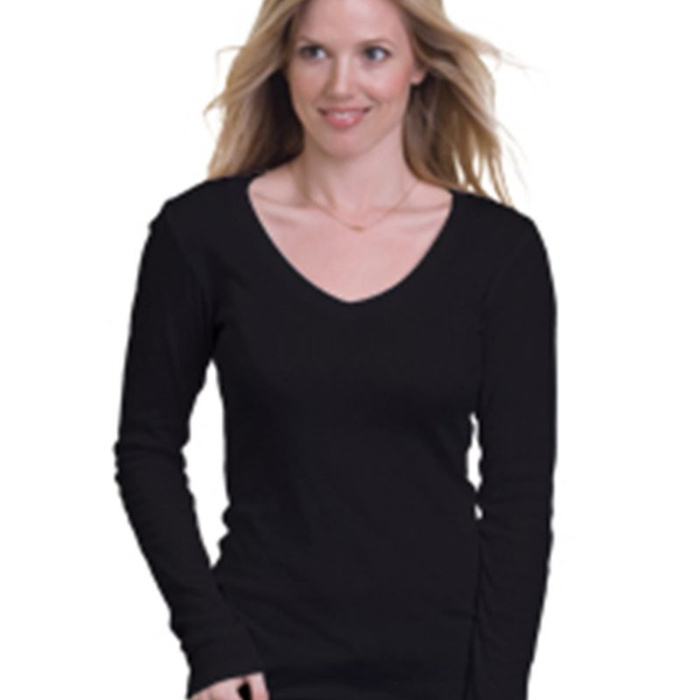 Women's USA-Made Deep V-Neck Long Sleeve T-Shirt Thumbnail