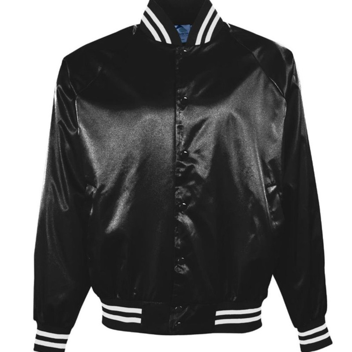 Unisex Satin Baseball Jacket Striped Trim Thumbnail