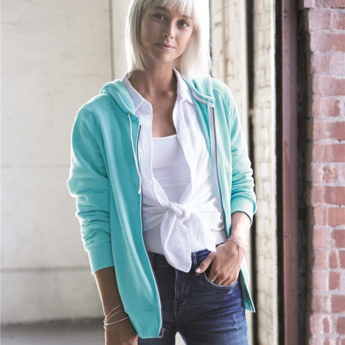 92WRW Women's Snow Heather French Terry Full-Zip Hooded Sweatshirt Thumbnail