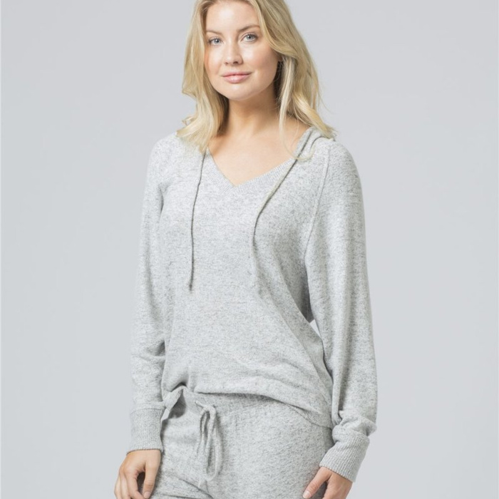 L07W Women's Cuddle Fleece V-Neck Hooded Pullover Thumbnail